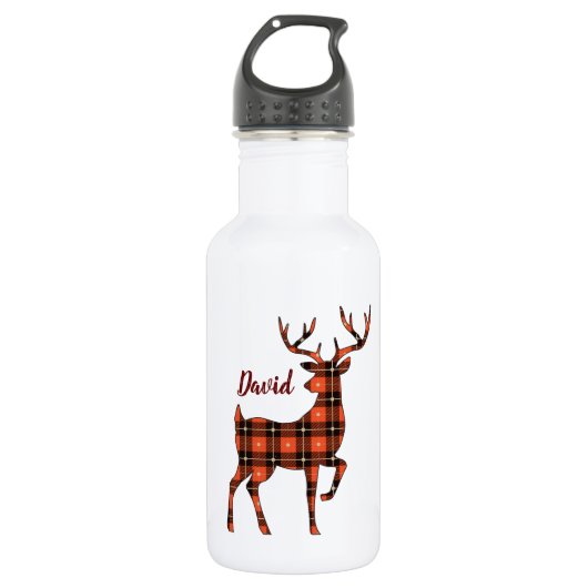 Bouteille D'eau Buck Silhouette Deer in Buffalo Plaid (Devant)