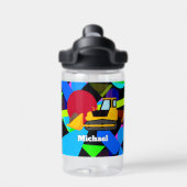 Bouteille D'eau Bulldozer Jaune, Formes géométriques colorées, Nom (Salle de sport)