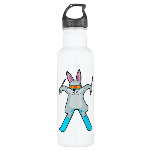 Bouteille D'eau Bunny comme skieur avec Ski (Devant)