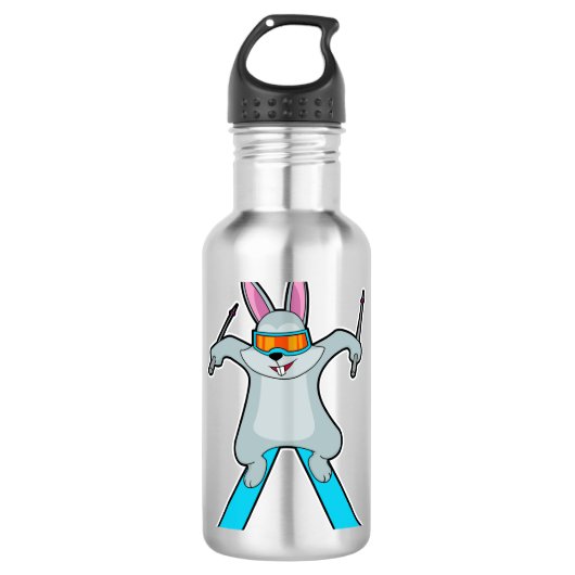 Bouteille D'eau Bunny comme skieur avec Ski (Devant)
