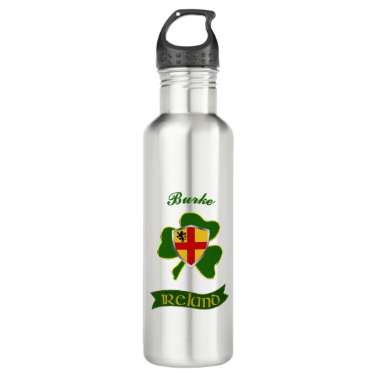 Bouteille D'eau Burke Irish Shield & Shamrock Personnalisé (Devant)