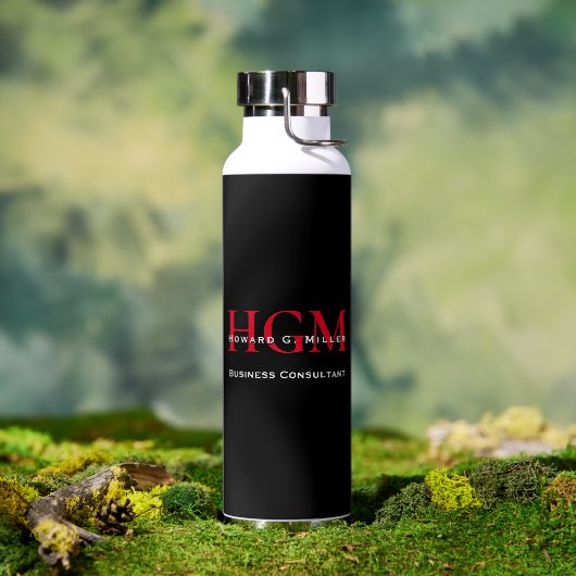 Bouteille D'eau Business Modern Black Red 3 Lettre Monogramme Logo (Extérieur)