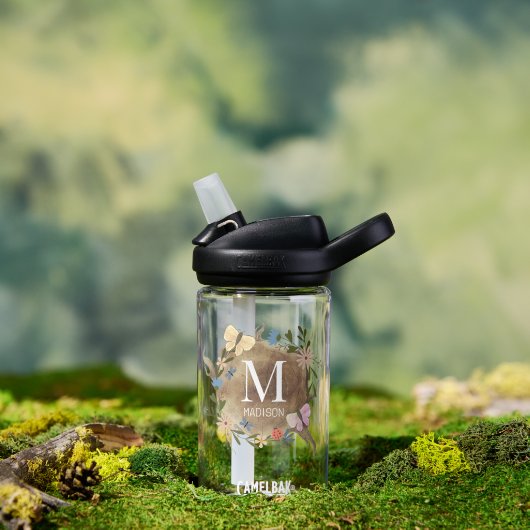 Bouteille D'eau Butterfly Florale Bois Stump Monogram Kids (Extérieur)