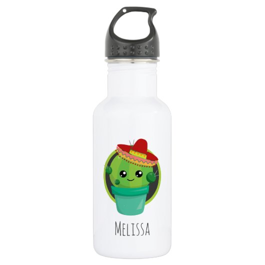 Bouteille D'eau Cactus ronds mignons dans un Sombrero rouge (Devant)