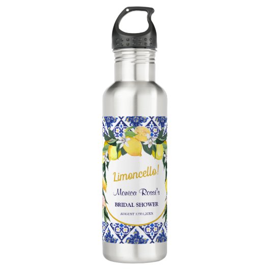 Bouteille D'eau Cadeau de Fête de Fiançailles Limoncello Carreaux (Devant)