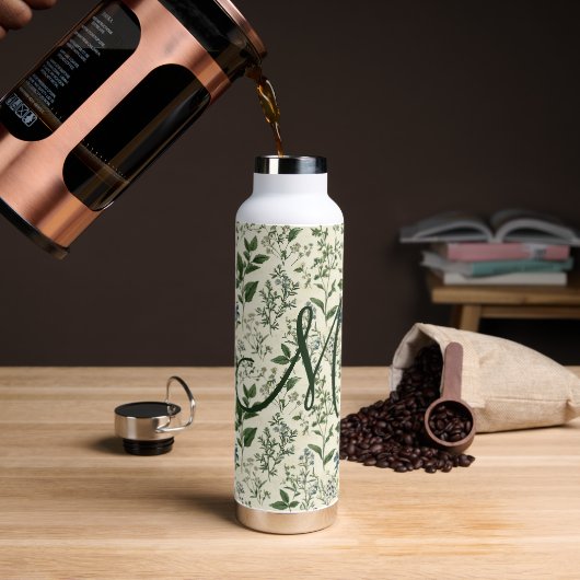 Bouteille D'eau Cadeau de fleurs botaniques vert sauge initiale mo (Gym)
