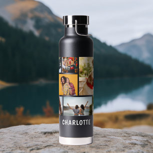 Bouteille D'eau Cadeau personnalisé avec neuf photos et nom en col
