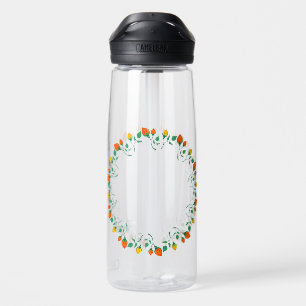 Bouteille D'eau Cadre rond floral avec fleurs de rose jaune et rou