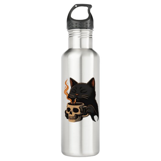 Bouteille D'eau Café En Chat Foncé Avec Mug Crâne Surdimensionné T (Devant)
