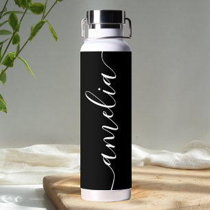 Bouteille D'eau Calligraphie de fille Noir moderne