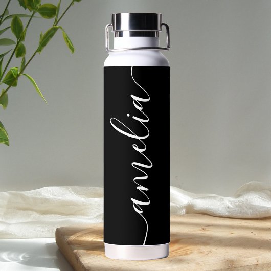 Bouteille D'eau Calligraphie de fille Noir moderne