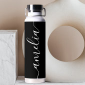 Bouteille D'eau Calligraphie de fille Noir moderne