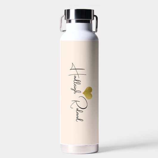 Bouteille D'eau Calligraphie de nom Monogramme Cœur Pêche (Avant)
