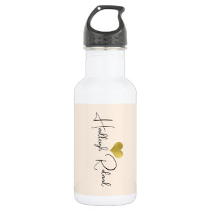 Bouteille D'eau Calligraphie de nom Monogramme Cœur Pêche