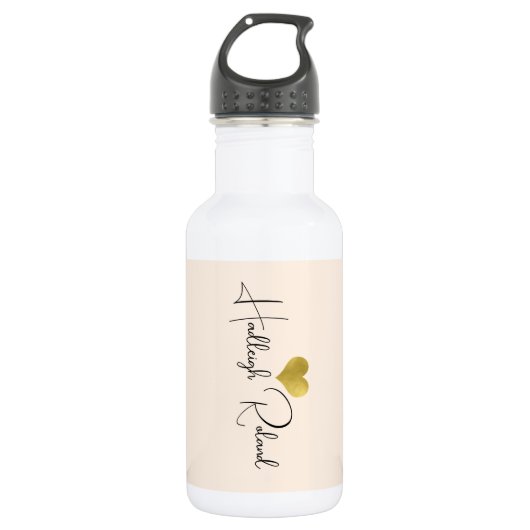 Bouteille D'eau Calligraphie de nom Monogramme Cœur Pêche (Devant)