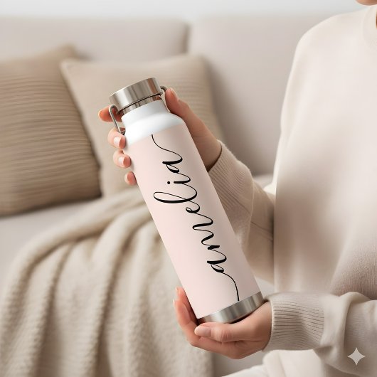 Bouteille D'eau Calligraphie Féminine Moderne Rose Pâle