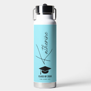 Bouteille D'eau Cap de diplôme Élégante calligraphie Bleu personna