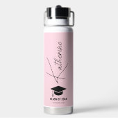 Bouteille D'eau Cap de diplôme Élégante calligraphie rose Personna (Arrière)