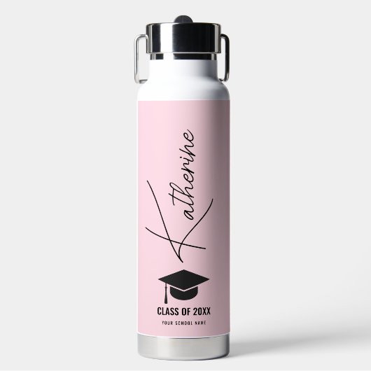 Bouteille D'eau Cap de diplôme Élégante calligraphie rose Personna (Salle de sport)
