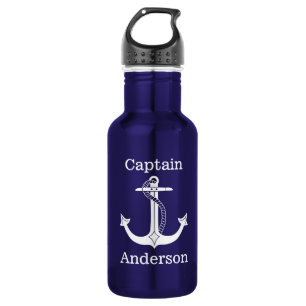 Bouteille D'eau Capitaine nautique White Anchor Add Name