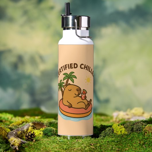 Bouteille D'eau Capybara Chill Summer - Cute Tropical Water Bottle (Extérieur (pivotée))