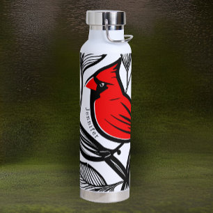 Bouteille D'eau Cardinal Bird Noir Blanc Rouge Lignes de tatouage