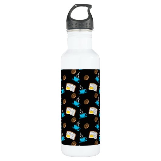 Bouteille D'eau Caricature de café et de beignets (Devant)