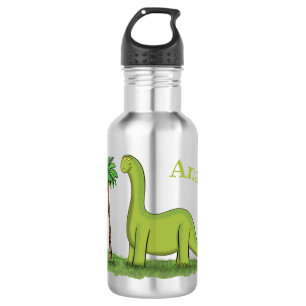 Bouteille D'eau Caricature de dinosaure de brontosaurus vert migno
