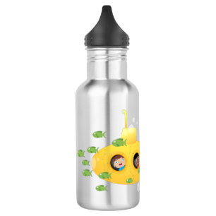 Bouteille D'eau Caricature de poisson sous-marin jaune mignon