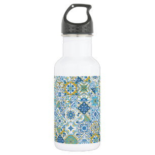 Bouteille D'eau Carreaux d'azulejo bleus et jaunes