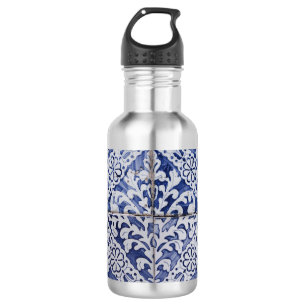 Bouteille D'eau Carreaux Portugais - Azulejo Fleurs Bleues et Blan