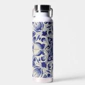 Bouteille D'eau Carrelage blanc bleu géométrique vintage Monogramm (Avant)