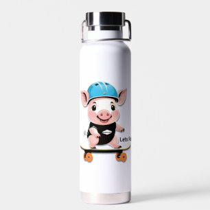 Bouteille D'eau Cartoon Bébé Cochon Monter Un Skateboard Permet De