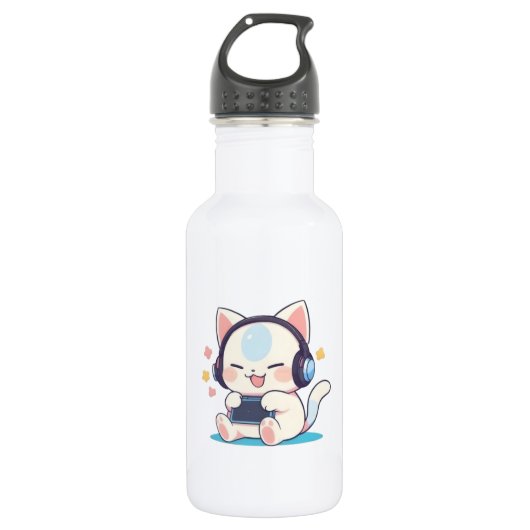 Bouteille D'eau Casque de jeu pour console portable Chibi Chat Mig (Devant)