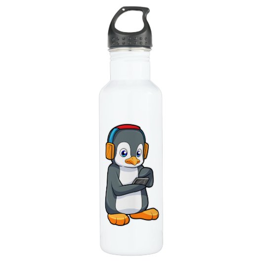 Bouteille D'eau Casque de musique Penguin (Devant)