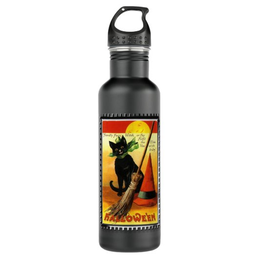Bouteille D'eau Casquette des sorcières assis de Halloween Kitty (Devant)
