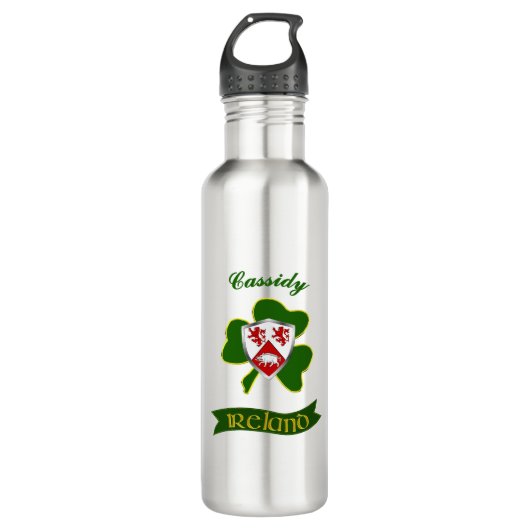 Bouteille D'eau Cassidy Irish Shield & Shamrock Personnalisé (Devant)