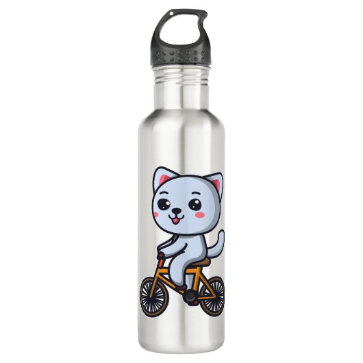 Bouteille D'eau Cat Riding Bicyclette Cat cadeaux design pour femm (Devant)