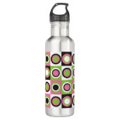 Bouteille D'eau Cercles Motif Retro Rose Vert Noir Blanc (Devant)