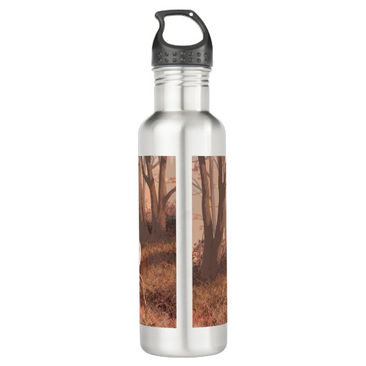 Bouteille D'eau Cerf De Virginie Dans La Forêt Style Rétro Nature (Dos)