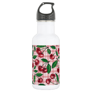 Bouteille D'eau Cerises rouges sur en vichy rose