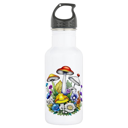 Bouteille D'eau Champignons et fleurs magiques (Devant)