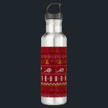 Bouteille D'eau Chandail de Noël de Tennis Motif tricoté Rouge Noë<br><div class="desc">Design d'illustration des journées et nuits d'hiver chaudes et douillettes, avec un pull de Noël drôle et tricoté classique avec raquettes de tennis et balles de tennis vertes, cloches de jingle, sapins et flocons de neige. Un motif minimaliste en chandail Xmas design festif en bleu clair et blanc pour les...</div>