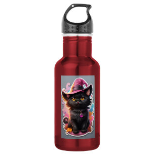 Bouteille D'eau Chapeau de sorcière rose mignon autocollant chat n