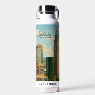 Bouteille D'eau Charlotte NC Aquarelle Skyline Voyage
