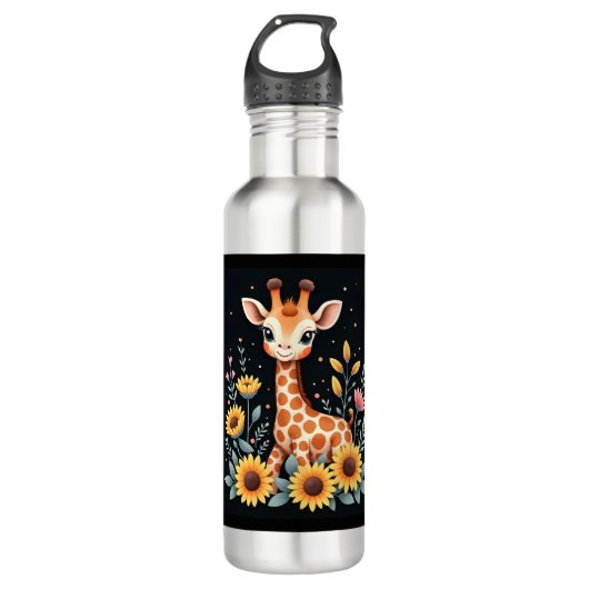 Bouteille D'eau Charming Giraffe Surrounded By Flowers Long Sleeve (Devant)
