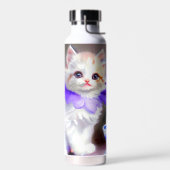 Bouteille D'eau Chat blanc avec collier de fleurs violettes (Gauche)