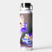Bouteille D'eau Chat blanc avec collier de fleurs violettes (Arrière)