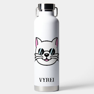 Bouteille D'eau Chat blanc portant des lunettes noires / lunettes