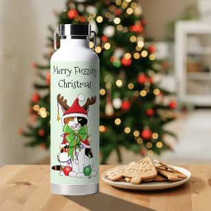 Bouteille D'eau Chat Calico de Noël amusant